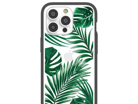 Clear Tropical Leaves iPhone 14 Pro Case With Black Ridge Hot on Sale