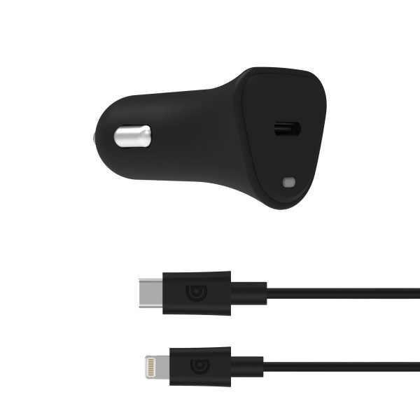 Griffin PowerJolt USB-C PD 18W Car Charger with USB-C to Lightning Cable - Black Online now