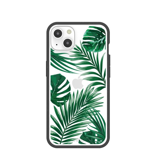 Clear Tropical Leaves iPhone 13 Case With Black Ridge on Sale