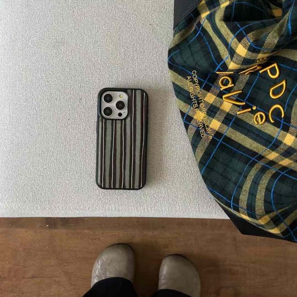 Aesthetic Stripes Leather Silicon Case for iPhone on Sale