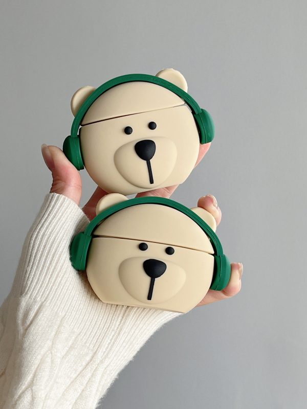 Teddy Boy With Headphones Silicon Airpod Case Online Hot Sale