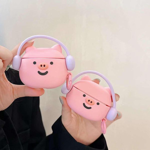 Cute Pig Design With Headphone Silicon Aipod Case Online Sale