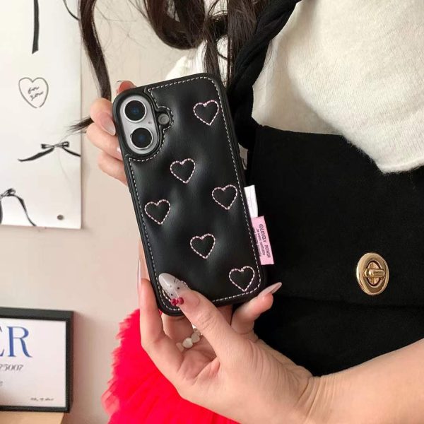 Leather Embossed  Heart Pattern Case For iPhone With Bow Charm Online Sale