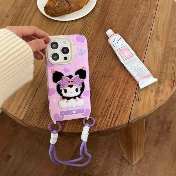 Baby Cartoon Embroidery Silicon Case for iPhone With String Holder For Cheap