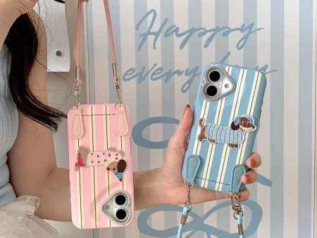 3D Embroidery Dog Stripes Case for iPhone With Hand Bracelet Online Hot Sale