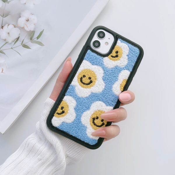 Warm Plush Silicon Embroidery Case for iPhone ( Sunflower Smiley Pattern ) Online Hot Sale