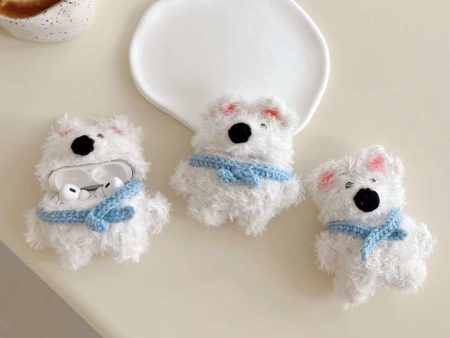 Cute White Puppy With Scarf Plush Airpod Case For Sale