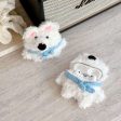 Cute White Puppy With Scarf Plush Airpod Case For Sale