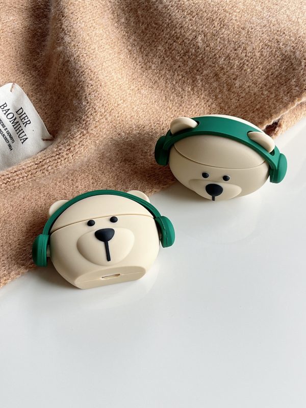 Teddy Boy With Headphones Silicon Airpod Case Online Hot Sale