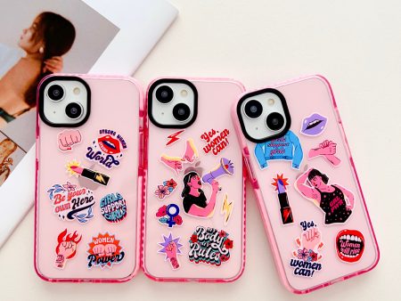 Women Can ! Assorted Stickers Designer Impact Proof Silicon Phone Case for iPhone Sale