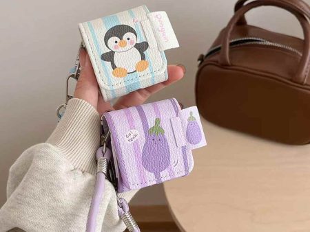 Penguin And Brinjal Leather Airpod Case With Anti Fall Holder For Discount