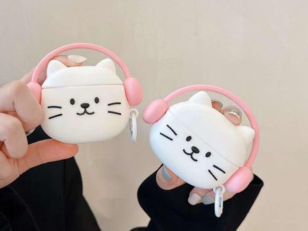 Cute Cat Design With Headphone Silicon Aipod Case Discount