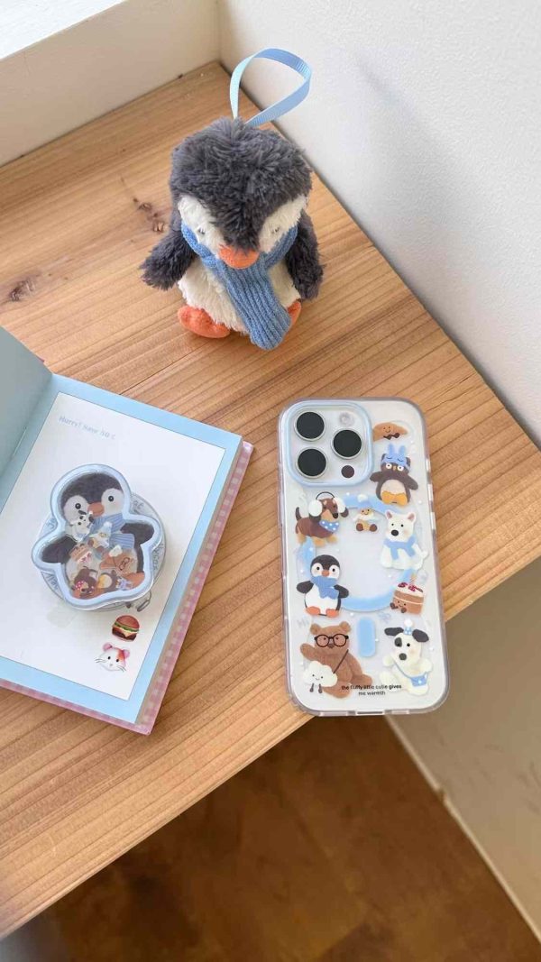 Snowman Pattern Designer Silicon Case for iPhone With Magsafe Holder Fashion