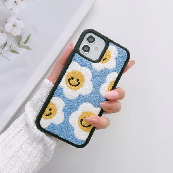 Warm Plush Silicon Embroidery Case for iPhone ( Sunflower Smiley Pattern ) Online Hot Sale