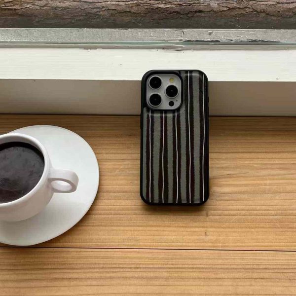 Aesthetic Stripes Leather Silicon Case for iPhone on Sale