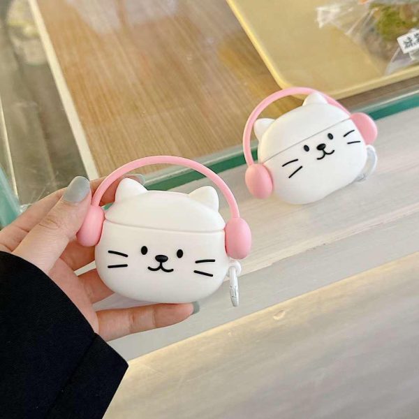 Cute Cat Design With Headphone Silicon Aipod Case Discount