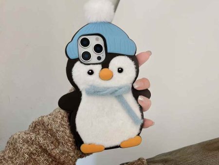 Penguin With Scarf Plush Silicon iPhone Case For Cheap