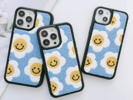 Warm Plush Silicon Embroidery Case for iPhone ( Sunflower Smiley Pattern ) Online Hot Sale