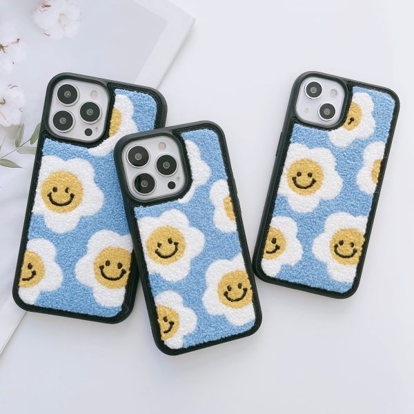 Warm Plush Silicon Embroidery Case for iPhone ( Sunflower Smiley Pattern ) Online Hot Sale