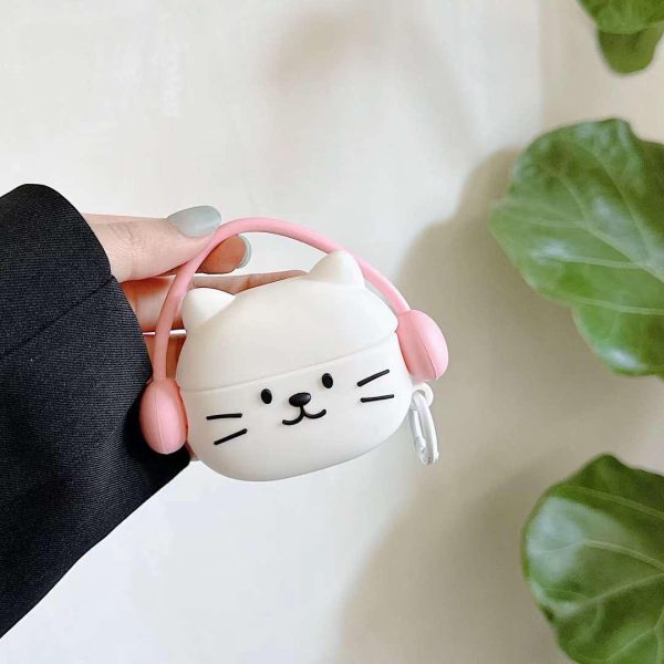 Cute Cat Design With Headphone Silicon Aipod Case Discount