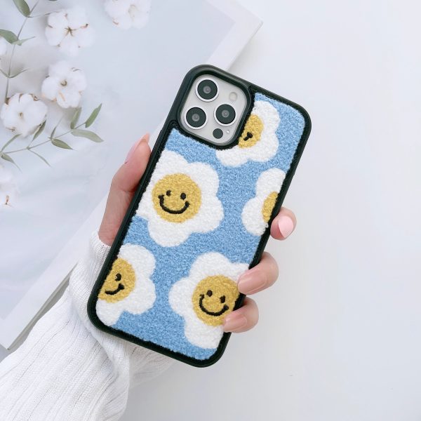 Warm Plush Silicon Embroidery Case for iPhone ( Sunflower Smiley Pattern ) Online Hot Sale