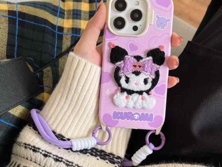 Baby Cartoon Embroidery Silicon Case for iPhone With String Holder For Cheap