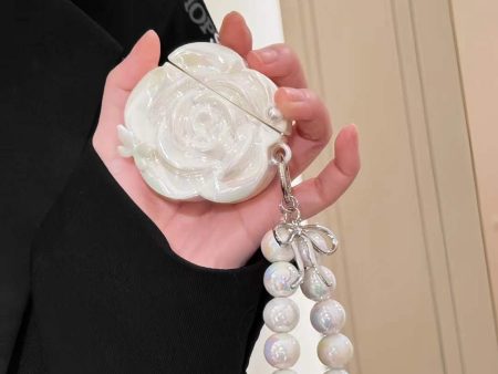 White Rose Case For Airpod With Beaded Charm For Sale