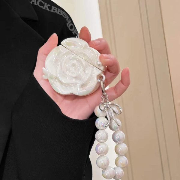 White Rose Case For Airpod With Beaded Charm For Sale