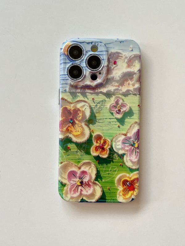 3D Effect Holographic Effect Silicon Case for iPhone With Diamond Camera Protection ( Daisy Family ) on Sale