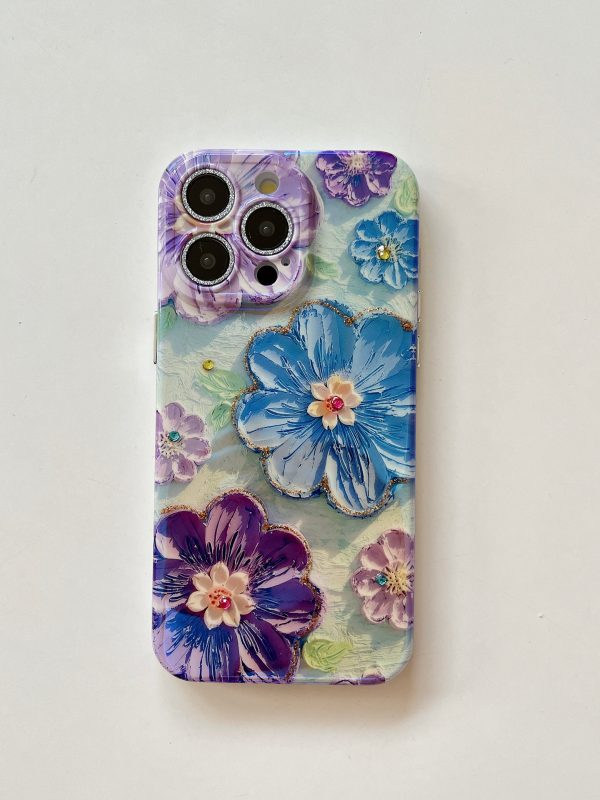 3D Effect Holographic Effect Silicon Case for iPhone With Diamond Camera Protection ( Daisy Family ) on Sale